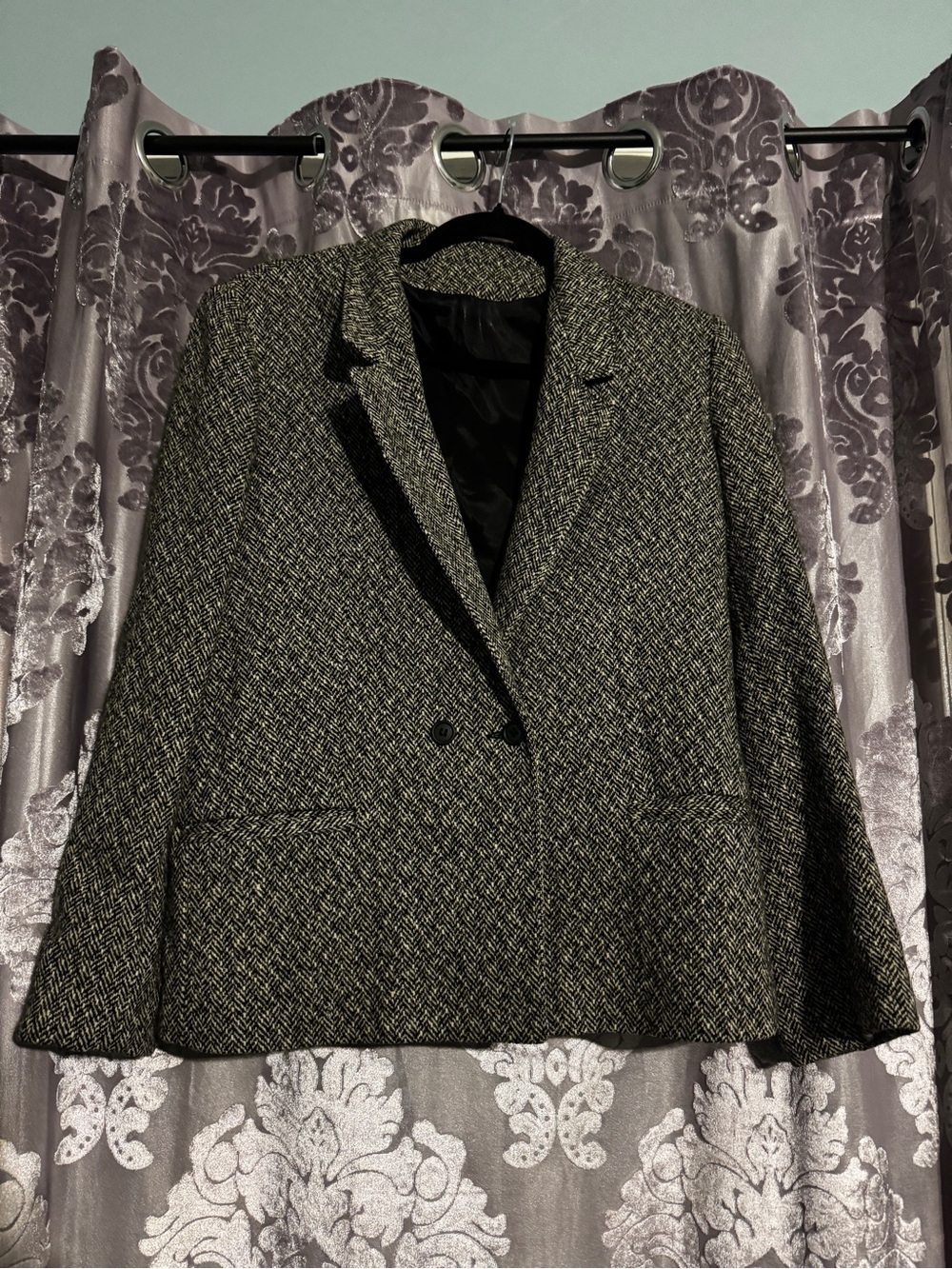 Calvin Klein Black and Gray Herringbone Blazer Size L